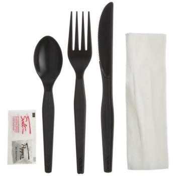 Cutlery Kit In Black F/K/S/S&P Napkin - Medium Weight